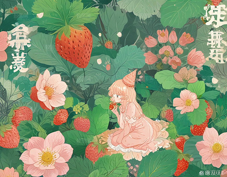 甜蜜草莓少女图绘图片