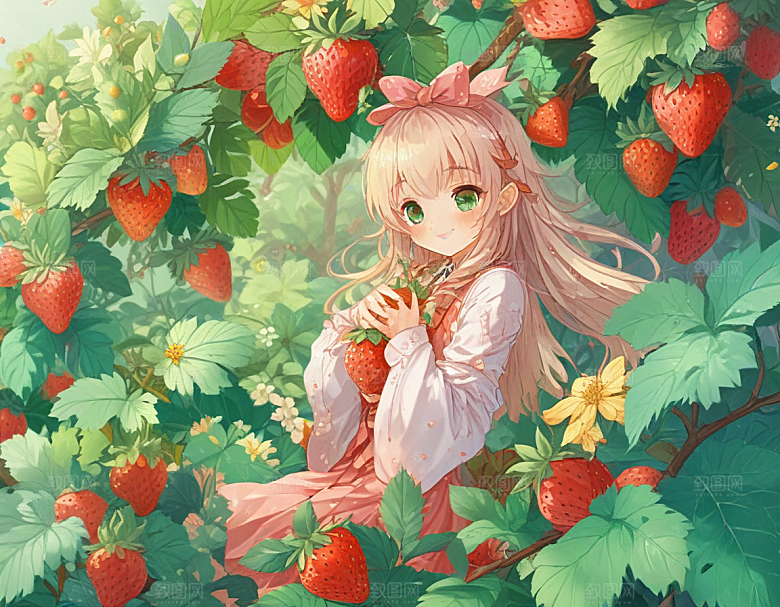 甜蜜草莓少女图绘图片