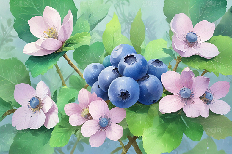 蓝莓花开硕果香图片