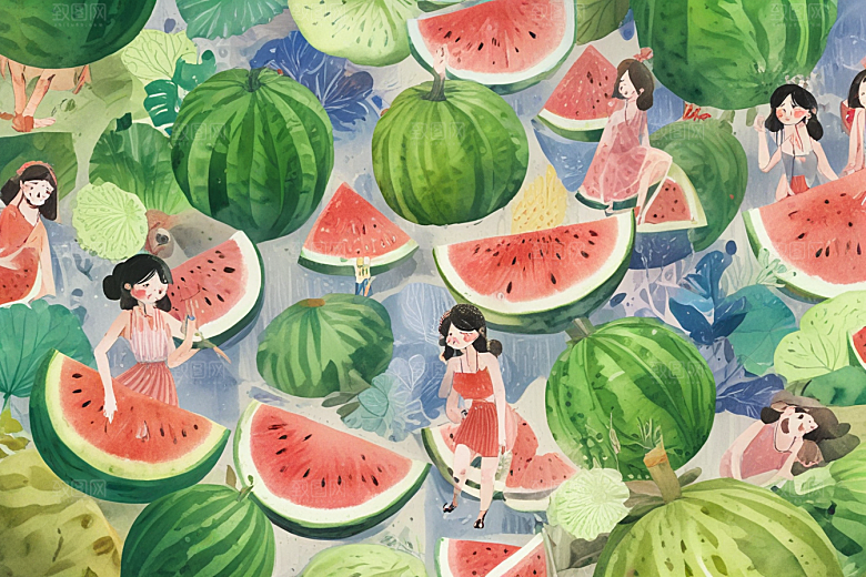 西瓜盛宴甜蜜多汁夏季水果图片