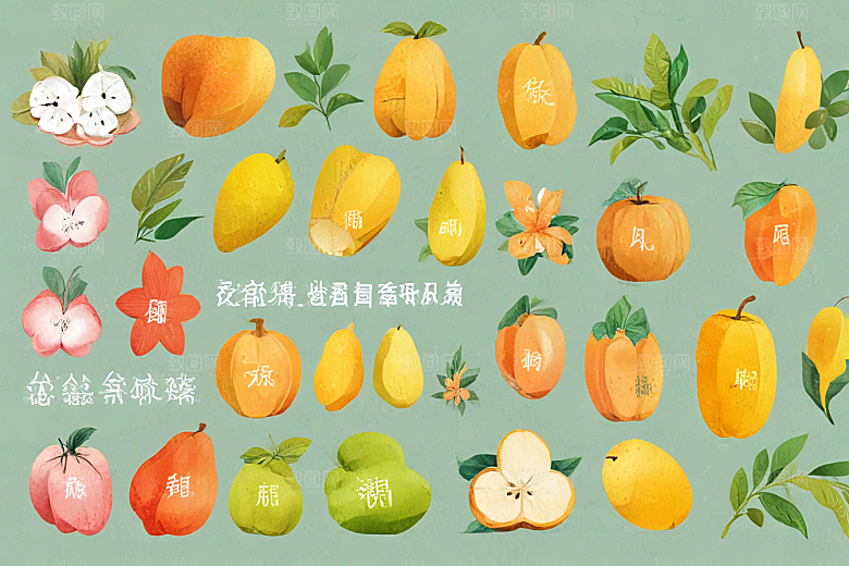 手绘水果插画展现丰收喜悦图片