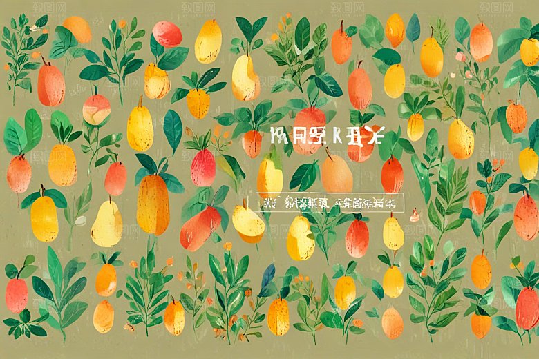 手绘水果插画展现丰收喜悦图片