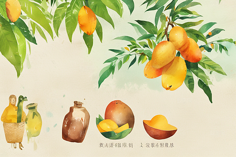 手绘水果插画展现丰收喜悦图片