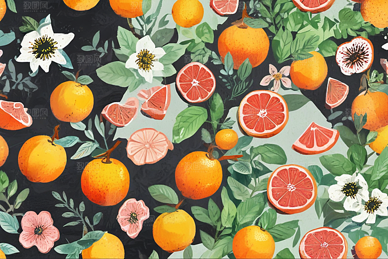 手绘橙子插画展现丰收喜悦图片
