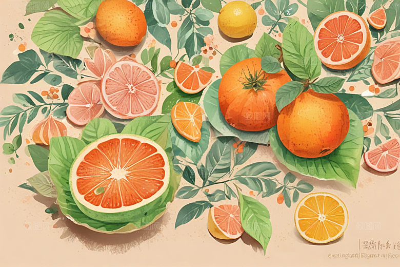 手绘橙子插画展现丰收喜悦图片