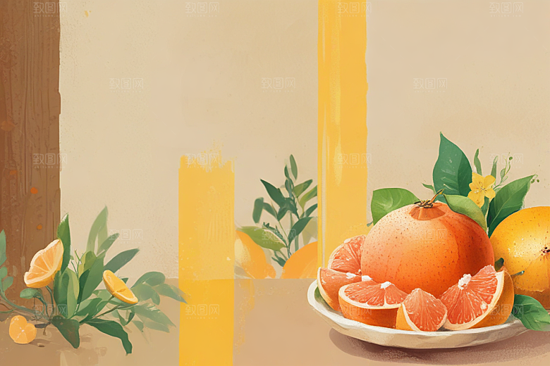手绘橙子插画展现丰收喜悦图片