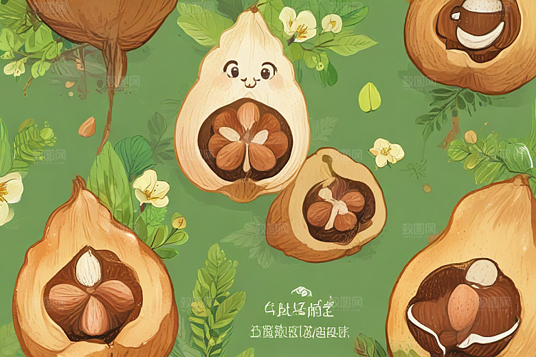 手绘坚果图案展现丰收喜悦图片