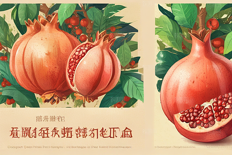 手绘石榴插画展现丰富细节色彩图片