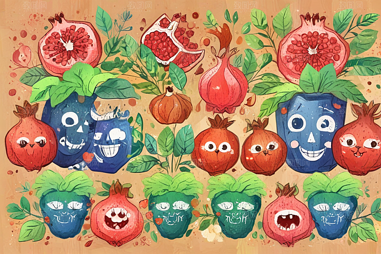 手绘石榴插画展现丰富细节色彩图片