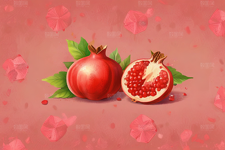 手绘石榴插画展现丰富细节色彩图片