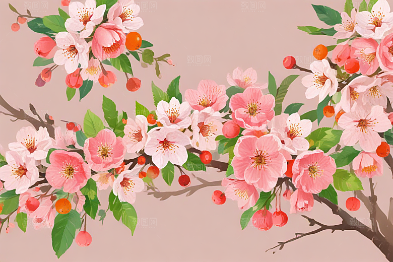 古风插画樱花绽放春日柔情图片