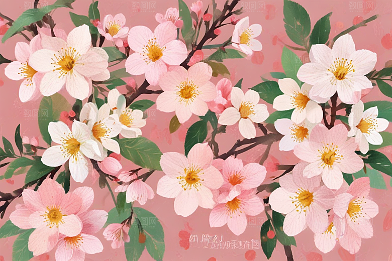 古风插画樱花绽放春日柔情图片