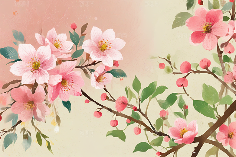 古风插画樱花绽放春日柔情图片