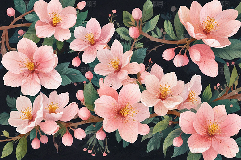 古风插画樱花绽放春日柔情图片