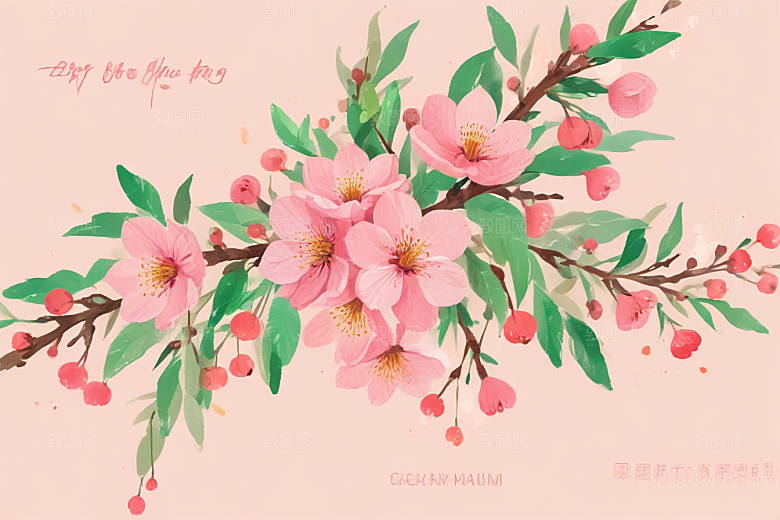古风插画樱花绽放春日柔情图片