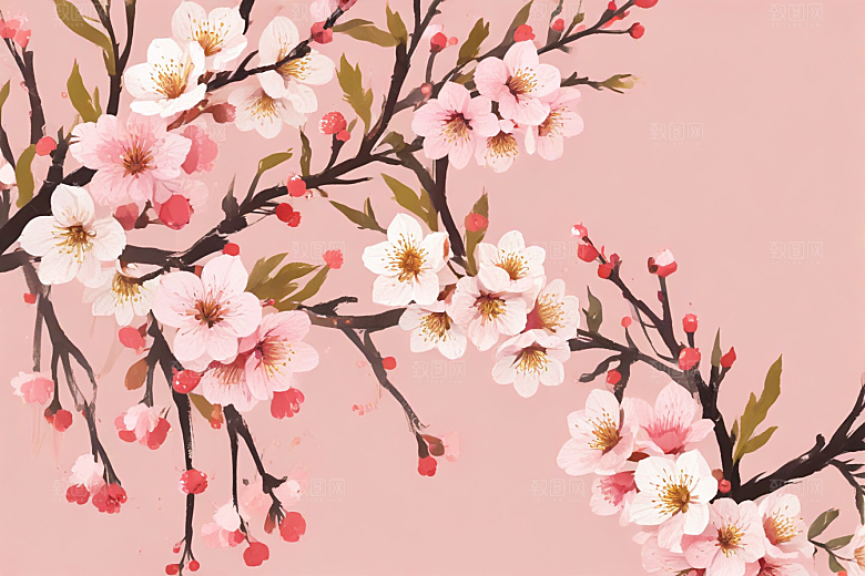 古风插画樱花绽放春日柔情图片