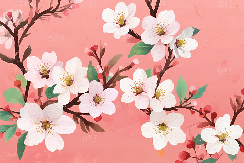 古风插画樱花绽放春日柔情图片