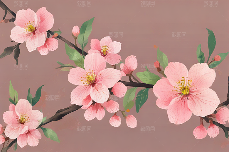 古风插画樱花绽放春日柔情图片