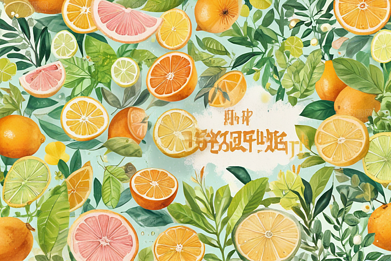 手绘水果插画展现多彩柑橘类图片