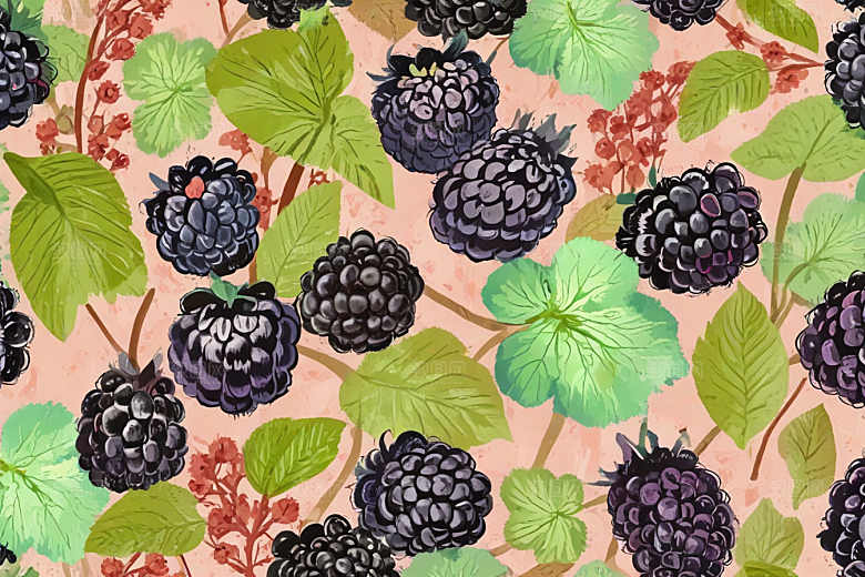 手绘黑莓插画展现多样莓果形态图片
