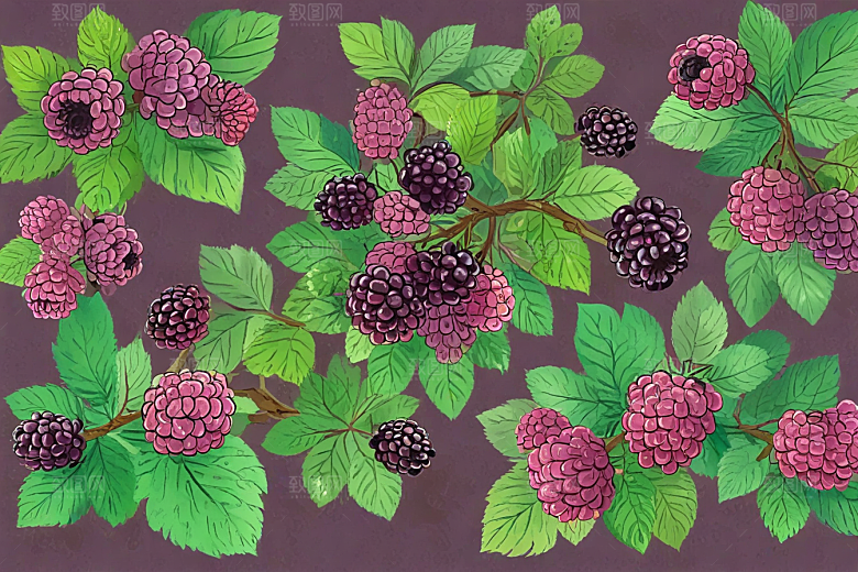 手绘黑莓插画展现多样莓果形态图片