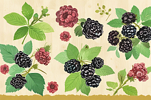 手绘黑莓插画展现多样莓果形态图片