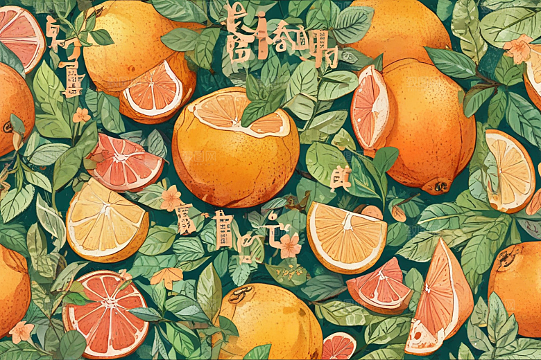 手绘橙子插画展现丰收喜悦图片