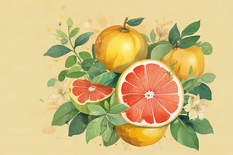 手绘橙子插画展现丰收喜悦图片
