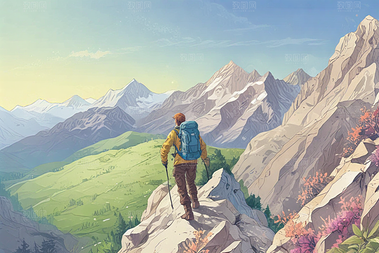 宁静山脉风景画图片