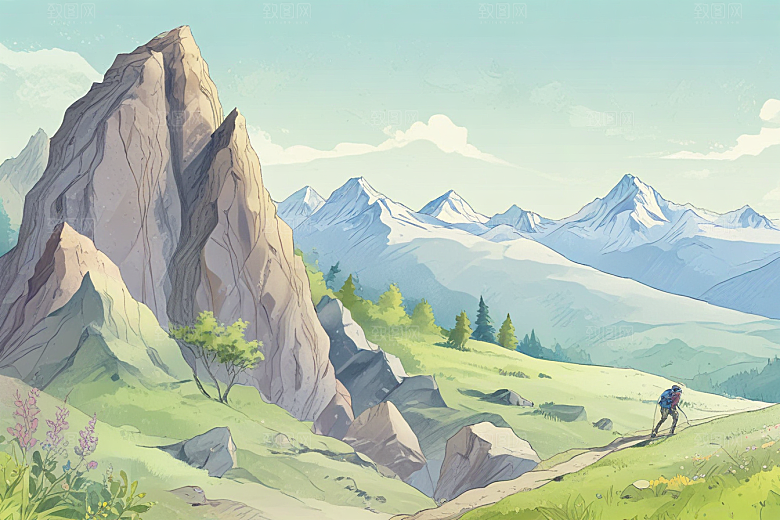 宁静山脉风景画图片