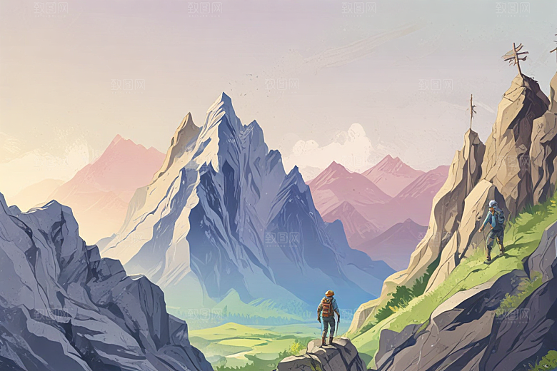 宁静山脉风景画图片