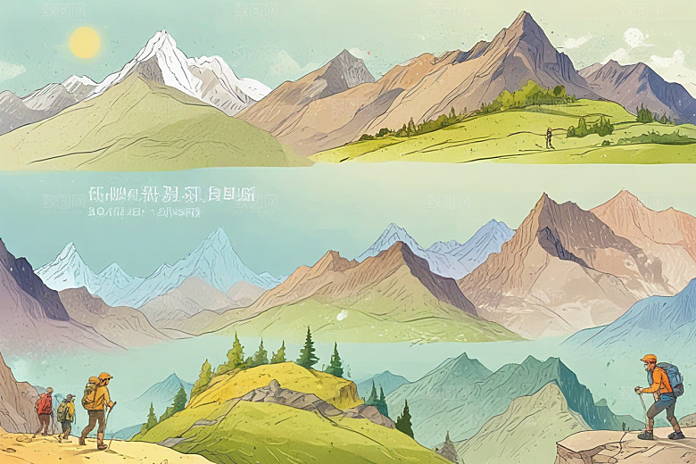 宁静山脉风景画图片