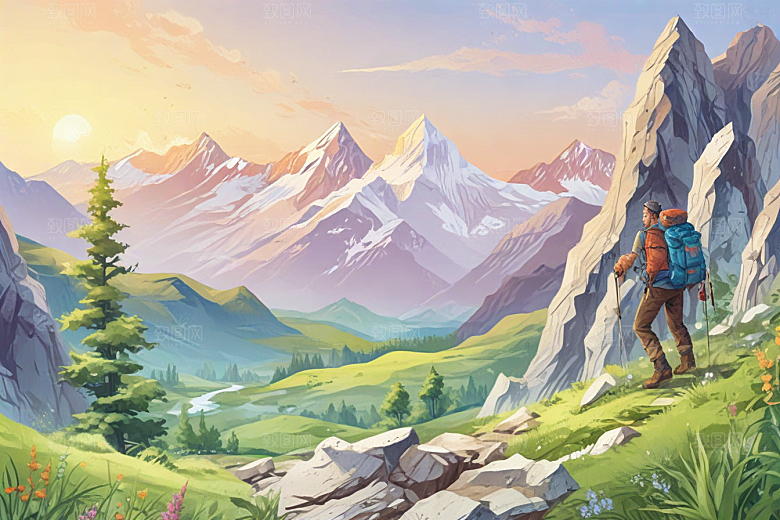 宁静山脉风景画图片