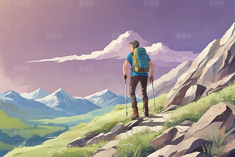 宁静山脉风景画图片