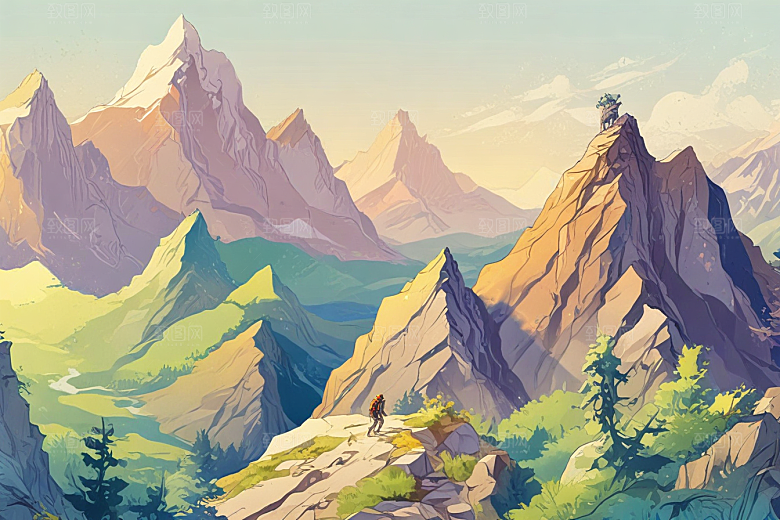 宁静山脉风景画图片