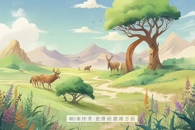 田园风光鹿群悠然图片