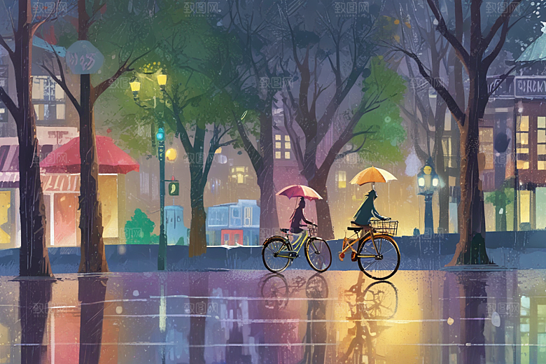 雨中骑行快乐时光图片