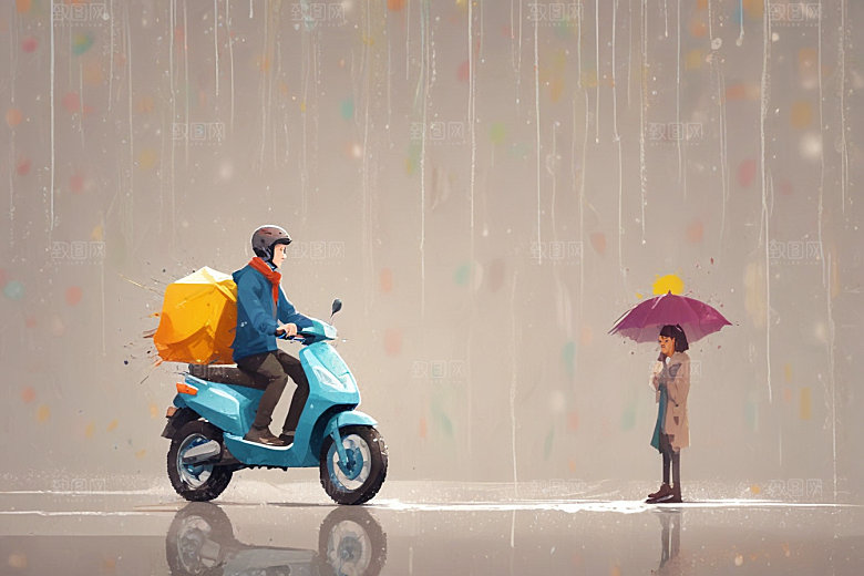 雨中骑行快乐时光图片