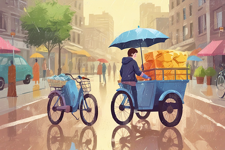 雨中骑行快乐时光图片