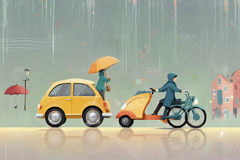 雨中骑行快乐时光图片