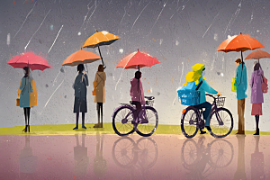 雨中骑行快乐时光图片