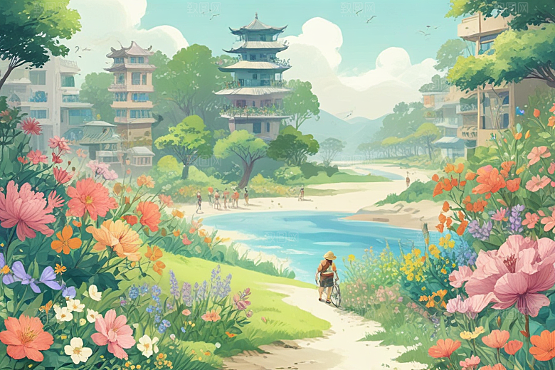 春日花海田园牧歌图片