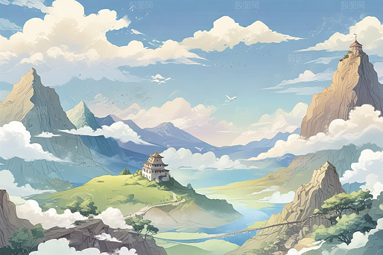 仙境般山川画境图片