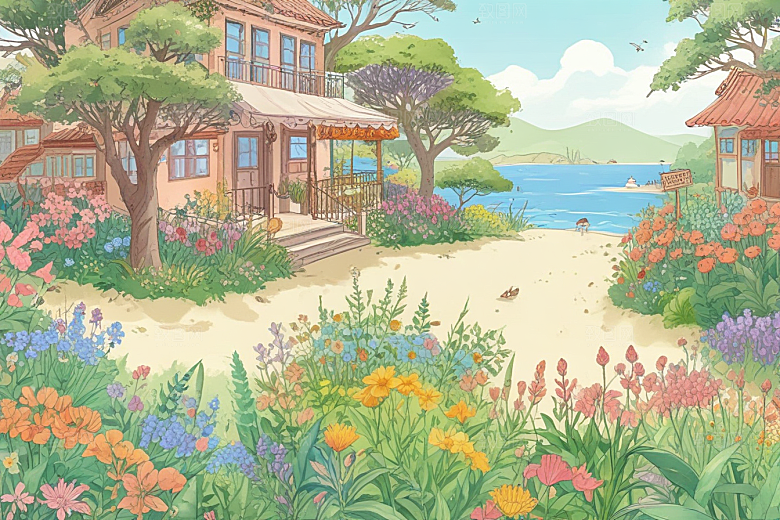 春暖花开海边小道图片