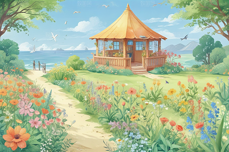 春暖花开海边小道图片