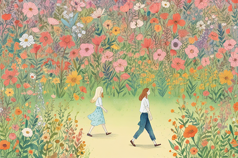 春日幻想插画景象图片