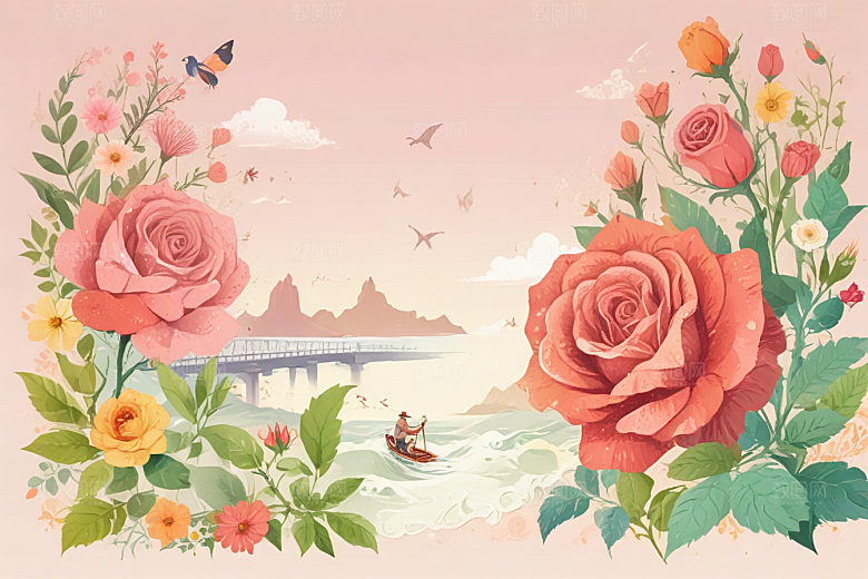 玫瑰花海海上航行图片