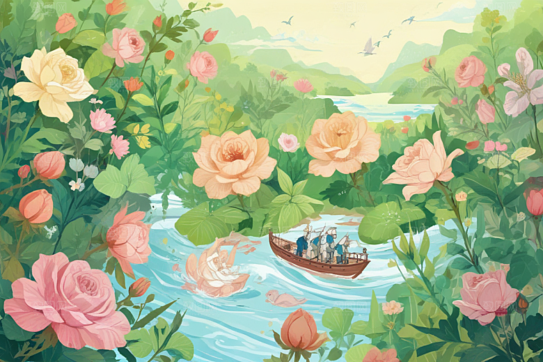 玫瑰花海海上航行图片