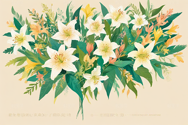 粉色白色黄色的百合花还有其他种类的