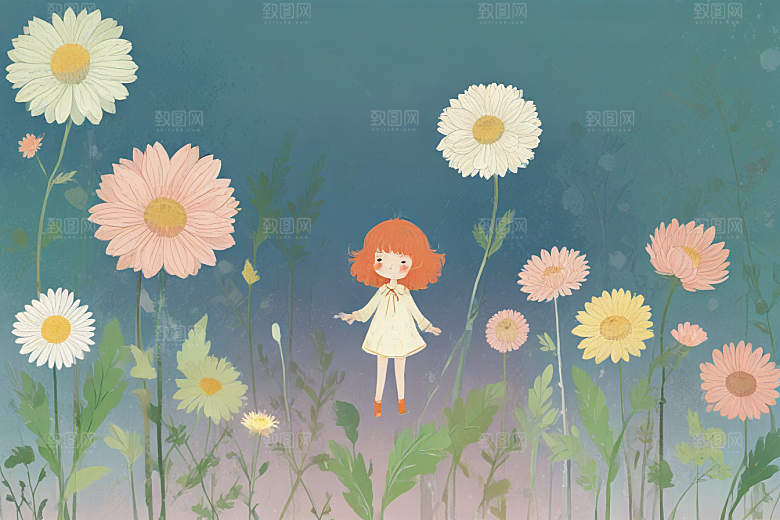 标题：花海漫步，优雅赏花人图片